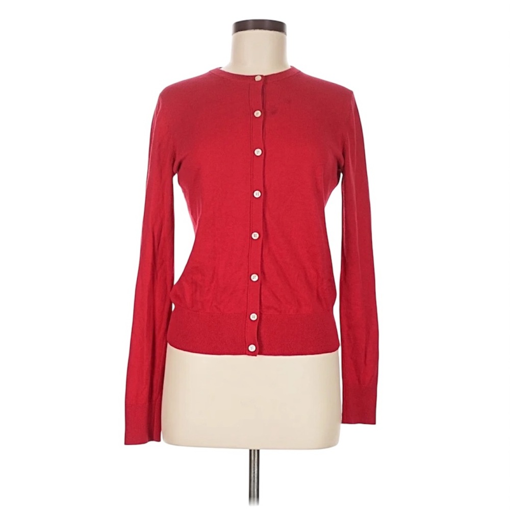 Ann Taylor Red Button Down Front Crewneck Cardigan Sweater Size Medium